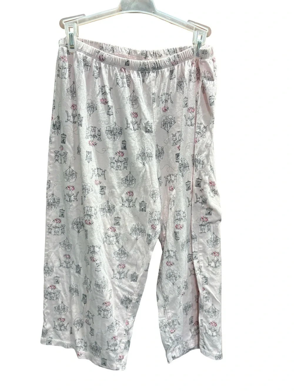 Laura Ashley Pink Printed Short-Sleeve Button Pajama Set with Black Trim